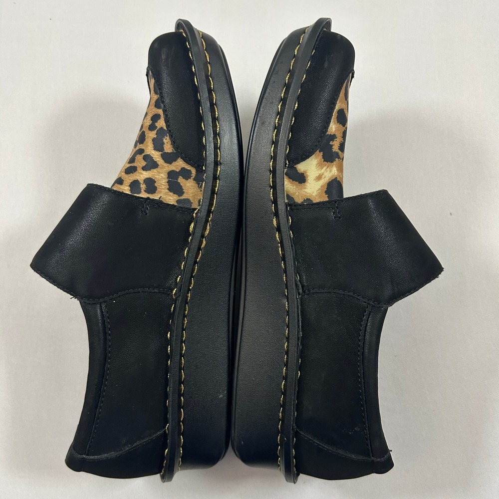 Alegria Loafers Womens 37 / 7 Black Sarah Leopard Animal Print Leather Hook Loop - Picture 10 of 11